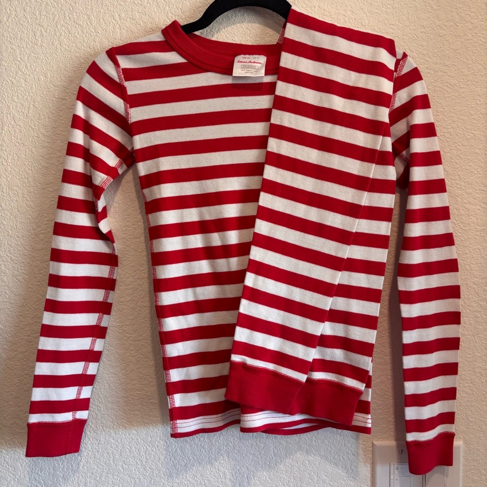 Hanna Andersson Red and White Striped Long Sleeve Pajamas - Kids Size 12